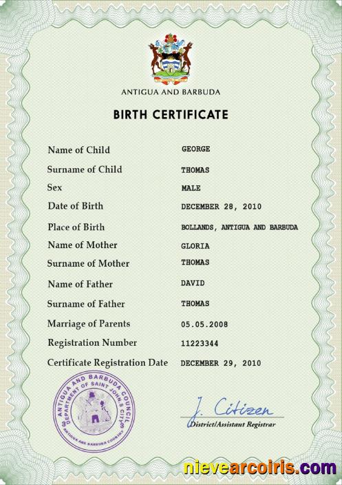 Antigua and Barbuda birth certificate